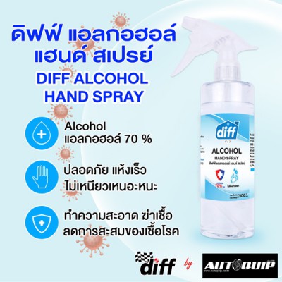 ดิฟฟ์ แอลกอฮอล์  แฮนด์ สเปรย์ DIFF ALCOHOL HAND SPARY สเปรย์แอลกอฮอล์ทำความสะอาดมือลดการสะสมขอเชื้อโรค โดยไม่ต้องล้างออก ขนาด 500 ML.